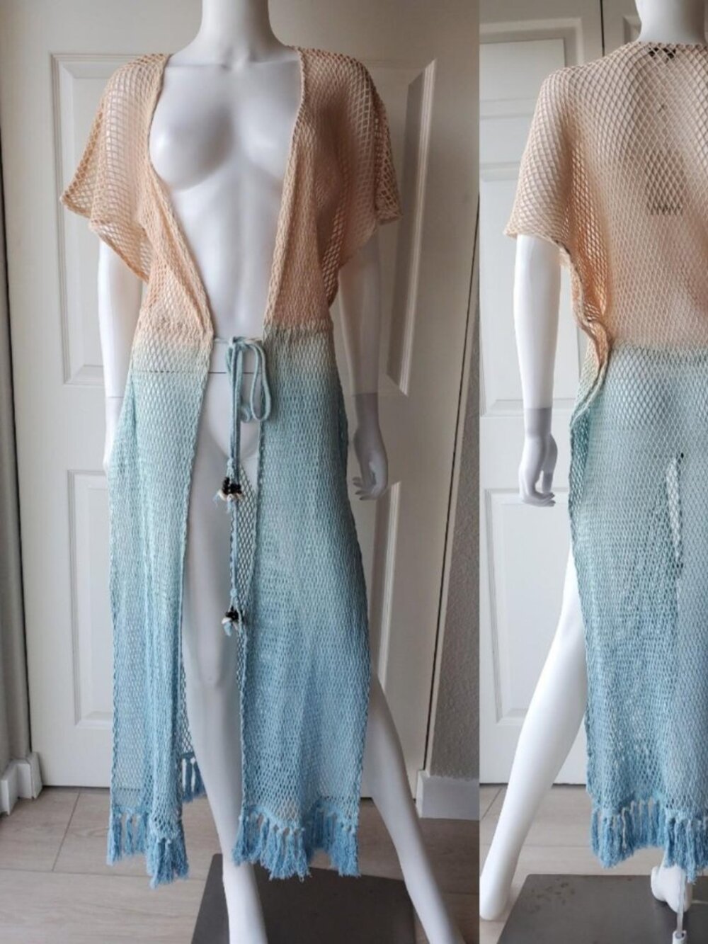 Turks & Caicos NWT 100% Cotton Knit Ombre Blue Long Beach Cover Up Small